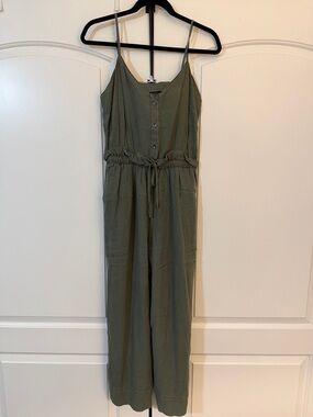 Splendid Olive Green Button-Front Wide-Leg Jumpsuit